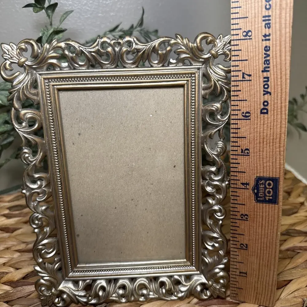 Burnes of Boston Ornate Metal 4x6 Picture Frame Gold Tone Scroll Easel Vintage